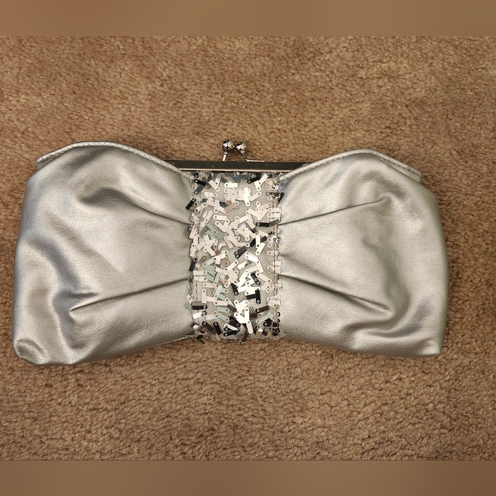 Silver Sequin Accent Clutch Bag